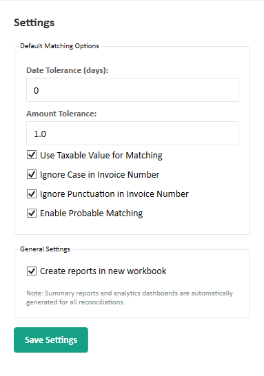 Unleashed GST Reconciliation Settings